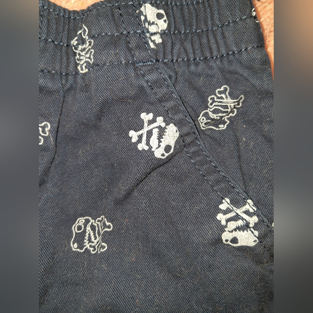 Wonderkids Navy Blue Kids Shorts with White Dinosaur Skull Print - Picture 2 of 3